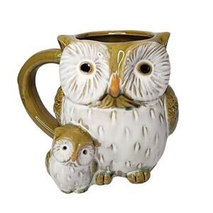 Cracker Barrel Coffee Mugs, Artisan Mother & Child Owl Ceramic Drinking Cup